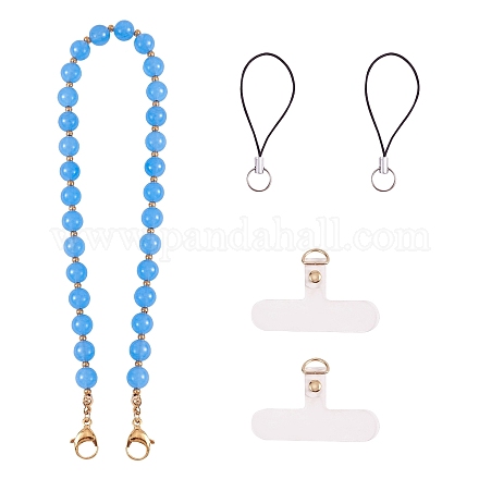 Natural & Dyed Malaysia Jade & 304 Stainless Steel Round Beaded Mobile Straps HJEW-SW00043-04-1