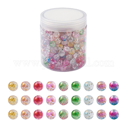 Brins de perles de verre craquelées peintes à la bombe transparente GLAA-TA0003-09-1
