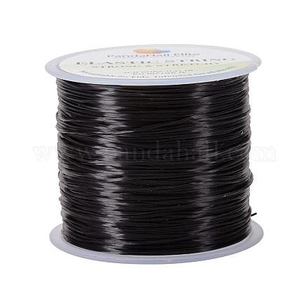 Pandahall 1 rollo 0.8 mm de espesor de alambre de fibra elástica negro hilos elásticos elásticos rebordear cordón para pulseras collar fabricación de joyas 60m EW-PH0001-0.8mm-01C-1