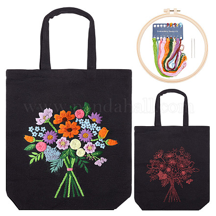 WADORN DIY Canvas Bag Embroidery Kit with Flower Pattern DIY-WH0386-45-1