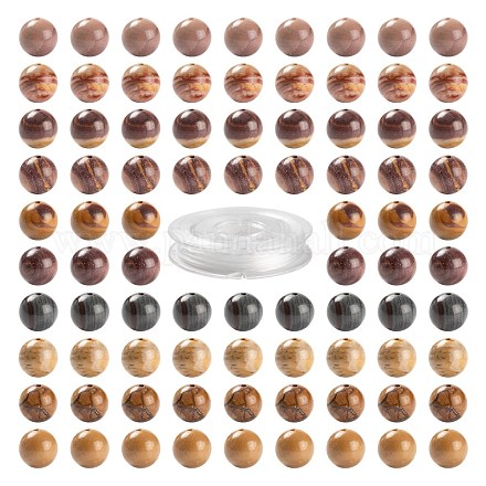 100pcs 8mm perles rondes mokaite naturelles DIY-LS0002-57-1
