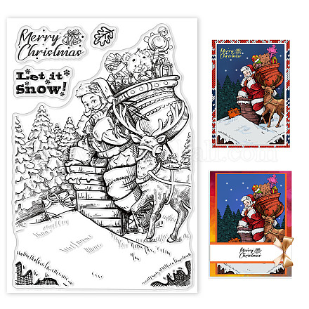 GLOBLELAND Christmas Santa Claus Clear Stamps Chimney Roof Snow Pine Tree Elk Silicone Clear Stamp Seals for Cards Making DIY Scrapbooking Photo Journal Album Decoration DIY-WH0167-56-1078-1