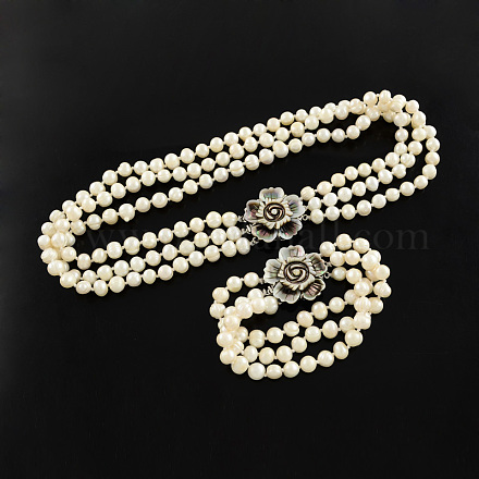 Natural Pearl Jewelry Sets SJEW-R031-01-1