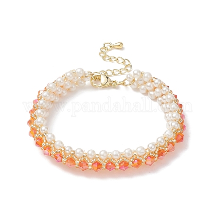 Braccialetti di perle d'imitazione di vetro e perline bicono BJEW-MZ00035-01-1