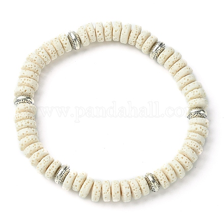 Bracelets extensibles en perles rondes et plates en pierre de lave teinte naturelle pour hommes BJEW-JB09714-01-1