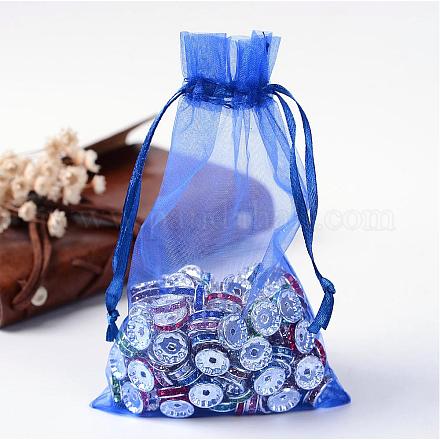 オーガンジーバッグ巾着袋  リボン付き  ブルー  15x10cm X-OP-R016-10x15cm-10-1