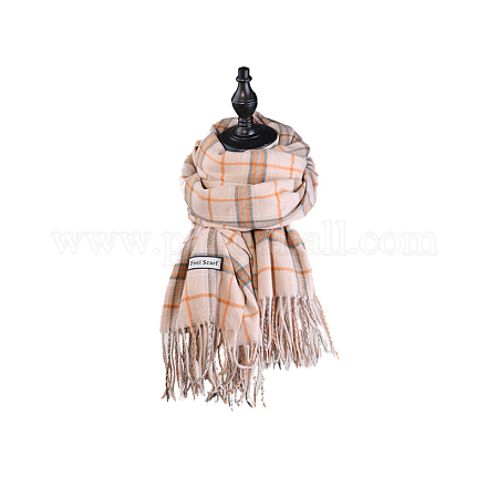 Sciarpa lunga in tartan di poliestere in lana lavorata a maglia COHT-PW0001-38E-1