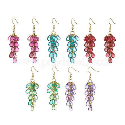 Boucles d'oreilles pendantes en grappe de perles de verre transparentes EJEW-JE05246-1