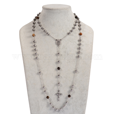304 Edelstahl Rosenkranz Perlenketten aus rostfreiem NJEW-L347A-38P-1