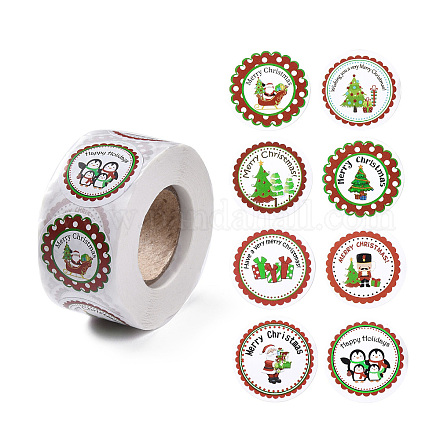Rollo de pegatinas de papel autoadhesivo de punto redondo de Navidad de 8 patrones DIY-A042-01B-1