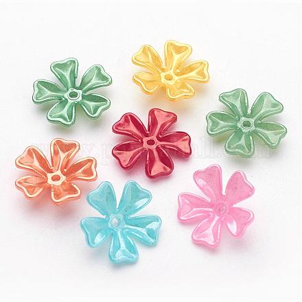 5-Petal Opaque ABS Plastic Imitation Pearl Flower Bead Caps MACR-M007-M-1