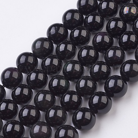 Obsidienne naturelle perles brins G-G945-17-10mm-1