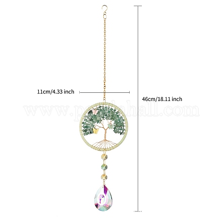 Acchiappasole con prismi di cristallo pendenti con albero della vita e scaglie di avventurina verde naturale PW-WG18722-02-1