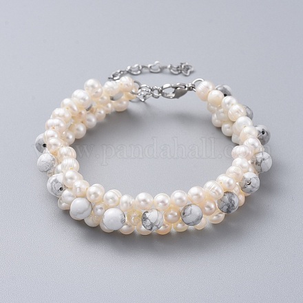 Natürliche Howlith Perlen Armbänder BJEW-JB04604-03-1