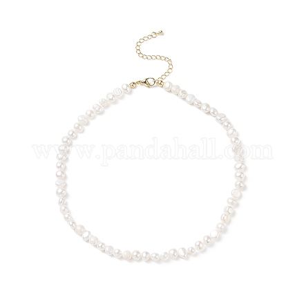 女性のための真鍮クラスプ付き天然真珠ビーズネックレス  ホワイト  14.76インチ（37.5cm） NJEW-JN04057-1