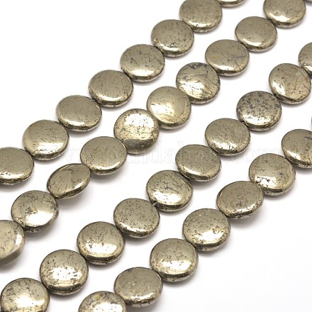 Rondes plat perles de pyrite naturelle brins G-I125-78-18x6mm-1