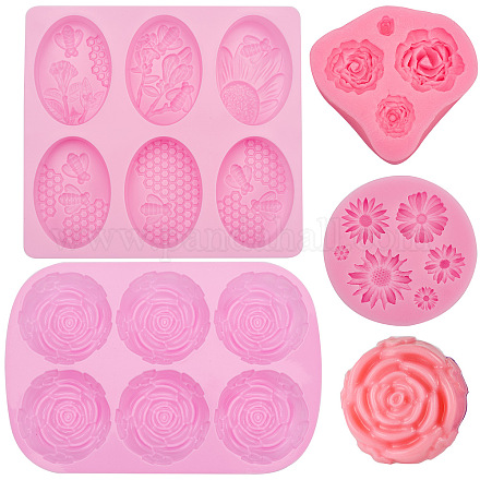 GORGECRAFT 4 Pcs Silicone Rose Flower Molds Daisy Flower Polymer Clay molds for Handmade Soap Cake Chocolate Muffin Pudding Gumpaste Candle AJEW-GF0001-21-1