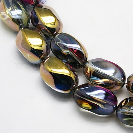 Half Plated Crystal Glass Oval Beads Strands EGLA-F026-C01-1