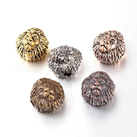 Perline in lega testa di leone in stile tibetano TIBEB-E074-02-1