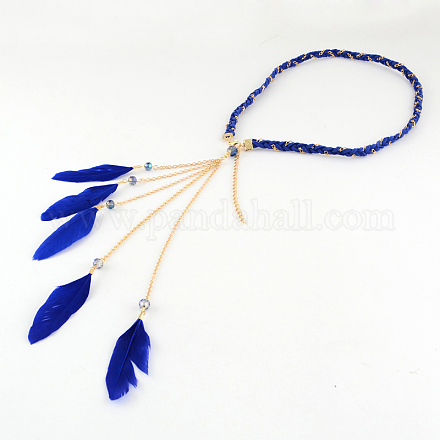 Diademas de cordón de ante trenzado de plumas teñidas para mujer OHAR-R188-05-1