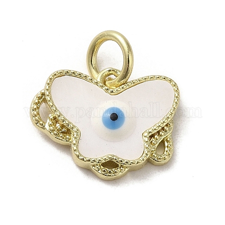 Amuletos de mariposa de latón con concha esmaltada de mal de ojo con anillos de salto KK-E092-27G-03-1