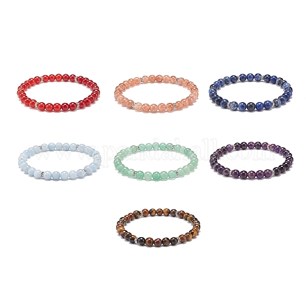 7pcs 7 Stil natürliche gemischte Edelsteine runde Perlen Stretch-Armbänder Set BJEW-JB08917-1
