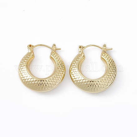 Boucles d'oreilles créoles beignet en laiton avec motif écailles pour femme EJEW-I270-06G-1