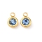 304 Stainless Steel Charms, with Rhinestone, Flat Round, Polishing, Real 18K Gold Plated, Steel Blue, 9x6.5x3.5mm, Hole: 2mm