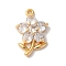 Brass Micro Pave Clear Cubic Zirconia Pendants, Nickle Free, Flower, Real 18K Gold Plated, 20x14x5mm, Hole: 1mm