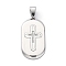 304 Stainless Steel Micro Pave Cubic Zirconia Pendants, Rectangle with Cross Charms, Stainless Steel Color, 38.5x20x3.5mm, Hole: 7x4.5mm