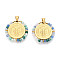 304 Stainless Steel Pendants, Flat Round with Saint Benedict, with Glass Beads, Ion Plating(IP), Real 18K Gold Plated, Faceted, Dark Sea Green, 26.5x26.5x3mm, Hole: 5x3.5mm