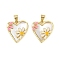 Brass Enamel Pendants, with Natural Shell, Heart with Flower Charm, Cadmium Free & Lead Free, Rack Plating, Long-Lasting Plated, Real 18K Gold Plated, 18.5x17.5x3mm, Hole: 3.5x5.5mm