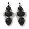 Natural Lava Rock Pendants, Rack Plating Brass Flower Charms, Cadmium Free & Lead Free, Platinum, 47x24x6.5mm, Hole: 7.5x5mm