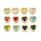 Brass Pave Cubic Zirconia Beads, with Glass, Long-Lasting Plated, Rack Plating, Cadmium Free & Lead Free, Heaet, Golden, Mixed Color, 9.5x9.5x6mm, Hole: 1.6x3mm