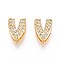 Brass Micro Pave Clear Cubic Zirconia Beads, Letter, Nickel Free, Letter V, 9x7x5mm, Hole: 3X1.8mm