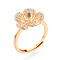 Flower Brass Micro Pave Clear Cubic Zirconia Adjustable Ring Settings, for Half Drilled Beads, Real 18K Gold Plated, Pin: 0.9mm, 14~14.8mm, US Size 6~6 3/4(16.5~17.1mm)