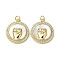 Gesture Theme Brass Micro Pave Cubic Zirconia Pendants, with Shell, Flat Round, Real 18K Gold Plated, 21.5x19x4mm, Hole: 3mm
