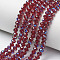 Electroplate Glass Beads Strands, Half Plated, Blue Plated, Faceted, Rondelle, Dark Red, 3.5x3mm, Hole: 0.4mm, about 123~127pcs/strand, 13.7~14.1 inch(35~36cm)