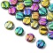 Electroplate Glass Beads, Flat Round with Letter, Colorful, Letter I, 9.5~10x4~5mm, Hole: 1mm, about 30pcs/set