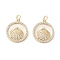 Brass Micro Pave Cubic Zirconia Pendants, with Shell, Flat Round with Shell, Real 18K Gold Plated, 18x16x3.5mm, Hole: 3mm