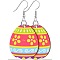 Printed Easter Acrylic Dangle Earrings, Egg with Pattern, Platinum, Cerise, 50mm