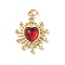Heart Brass Pendants, with Resin, Cadmium Free & Lead Free, Real 18K Gold Plated, with Jump Ring, Red, 25x19x5mm, Hole: 1mm