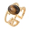Oval Natural Tiger Eye Finger Rings, Ion Plating(IP) 304 Stainless Steel Cuff Rings for Women, Soldered, Real 14K Gold Plated, Oval: 11.5x9.5mm, Adjustable