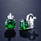 Brass Cubic Zirconia Clip-on Earrings, Diamond, Platinum, Dark Green, 16x7mm