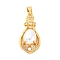 Brass Micro Pave Cubic Zirconia Pendants, Teardrop Charms, with ABS Imitation Pearl, Rack Plating, Long-Lasting Plated, Lead Free & Cadmium Free, Real 18K Gold Plated, 33.5x15.5x8.5mm, Hole: 6x4mm