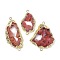 Dyed Natural Druzy Agate links, with Brass Edged, Golden, Indian Red, 36.5~79x21~44x6.5~9mm, Hole: 2.5mm