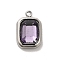 304 Stainless Steel Glass Pendants, Rectangle Charms, Stainless Steel Color, Medium Purple, 13.5x9x5mm, Hole: 1.4mm