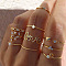 10Pcs Alloy with Crystal Rhinestone Finger Rings, Word/Leaf/Heart, Golden, Inner Diameter: 16~19mm