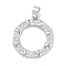 Rack Plating Brass Pendants, Round Charms, with Cubic Zirconia, Long-Lasting Plated, Lead Free & Cadmium Free, Platinum, 19x17x2mm, Hole: 4x3mm