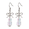Brass with Glass Dangle Earrings for Women, Bowknot & Cube, Clear AB, Platinum, 45x14mm